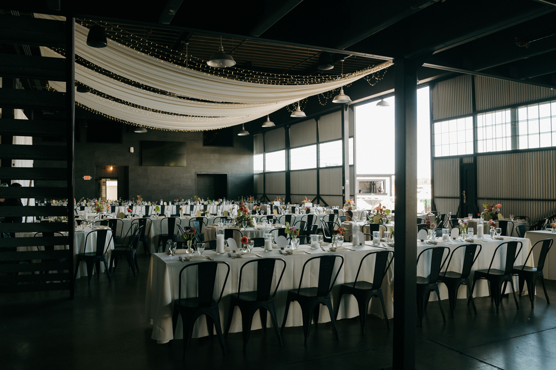 Indoor black and white wedding decor