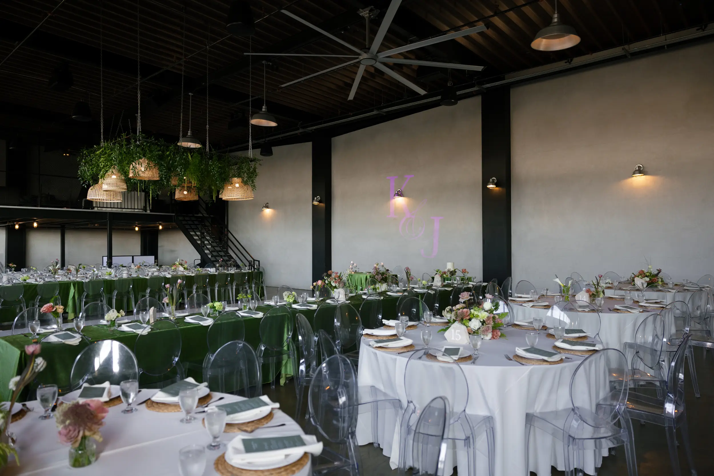 Modern boho wedding reception.