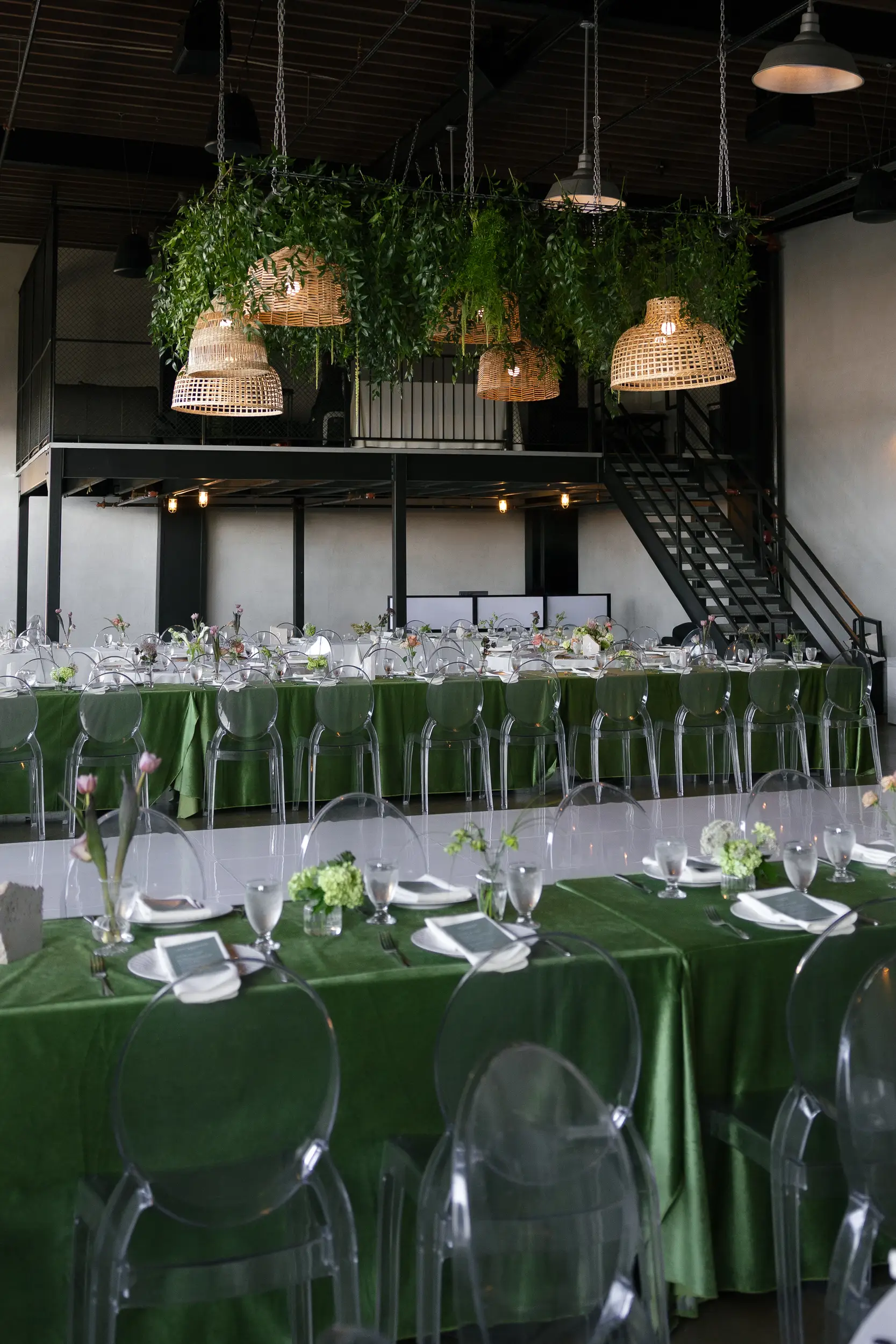 Modern boho wedding reception.