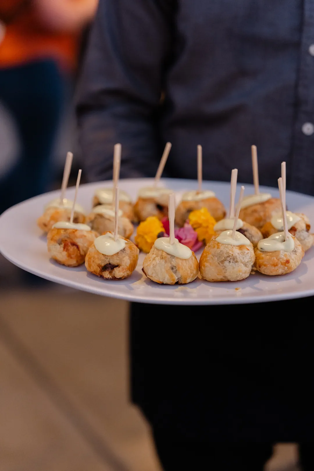 Tray-passed appetizers served at a Hangar 21 corporate event