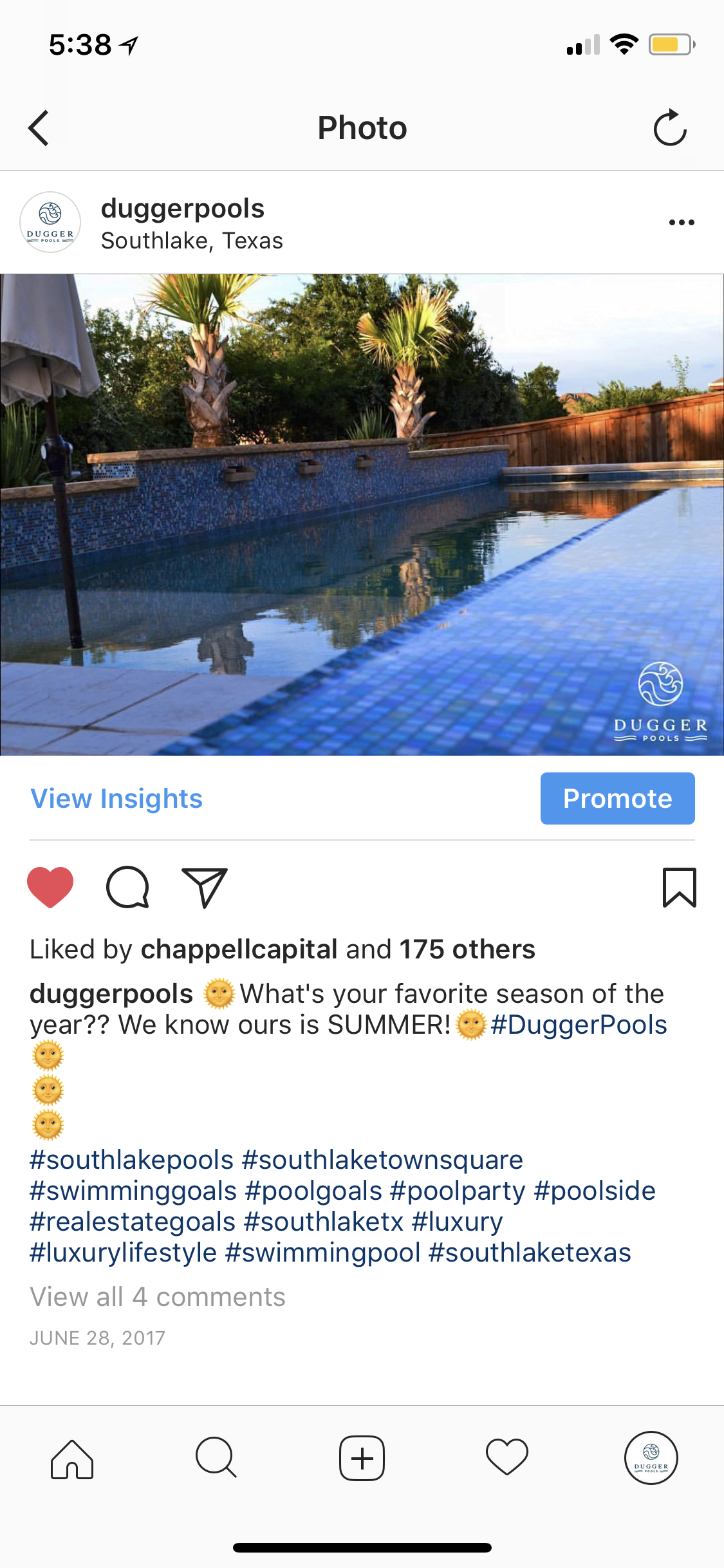 Instagram post example for a pool company that got a lot of engagement