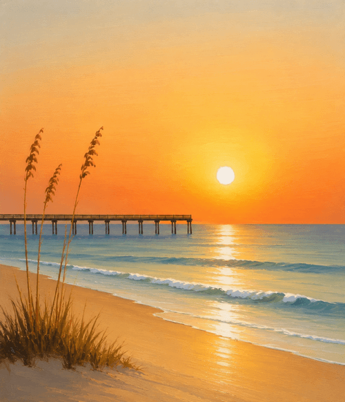 Paint a glowing California sunset over the ocean in this beginner-friendly paint-and-sip experience.