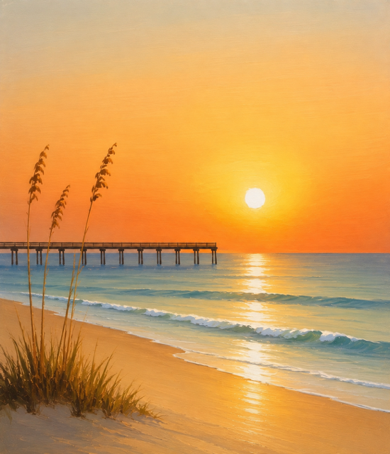 Paint a glowing California sunset over the ocean in this beginner-friendly paint-and-sip experience. 