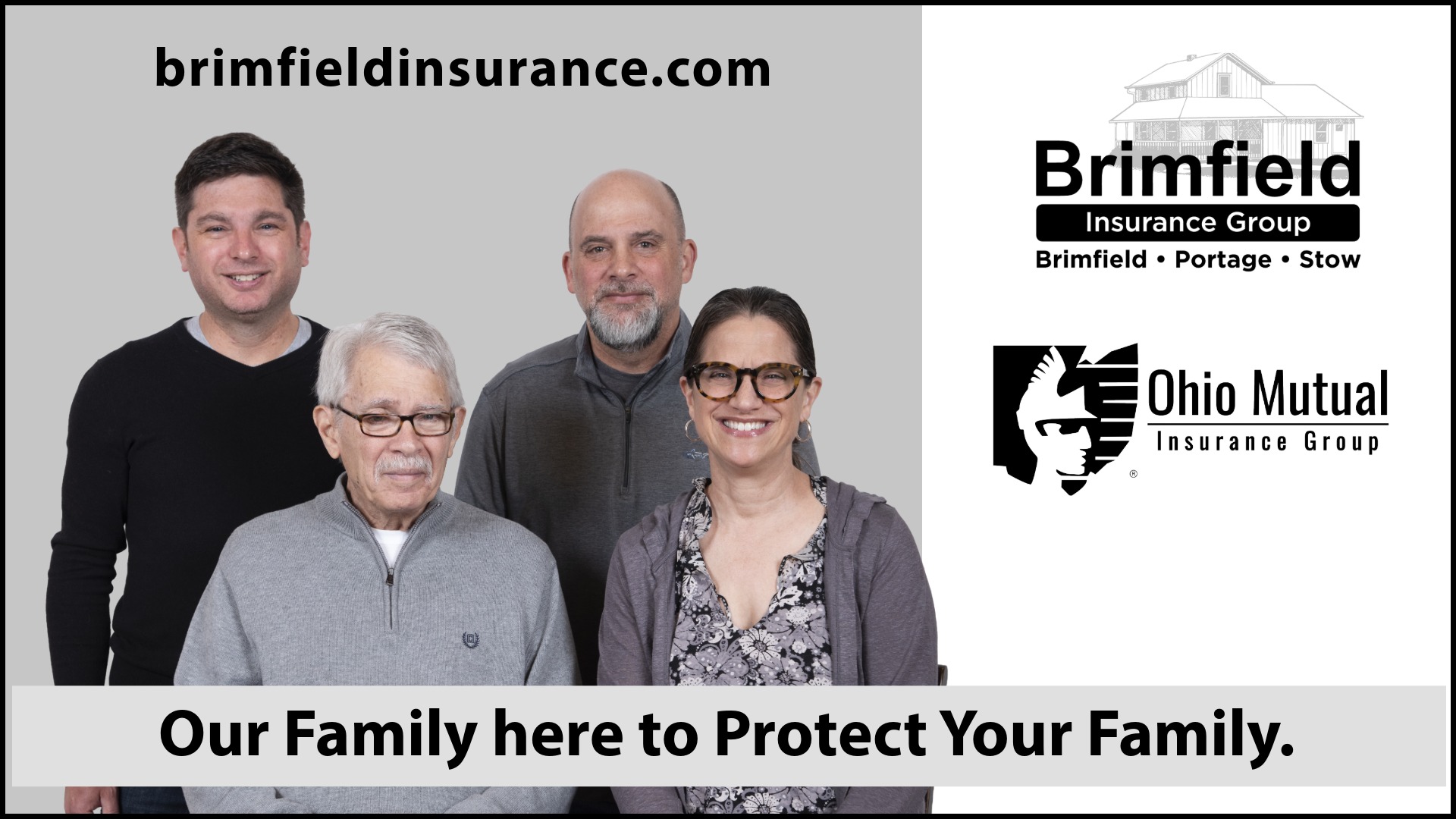 The Madonio Family, owners of Brimfield Insurance, pose in an ad.