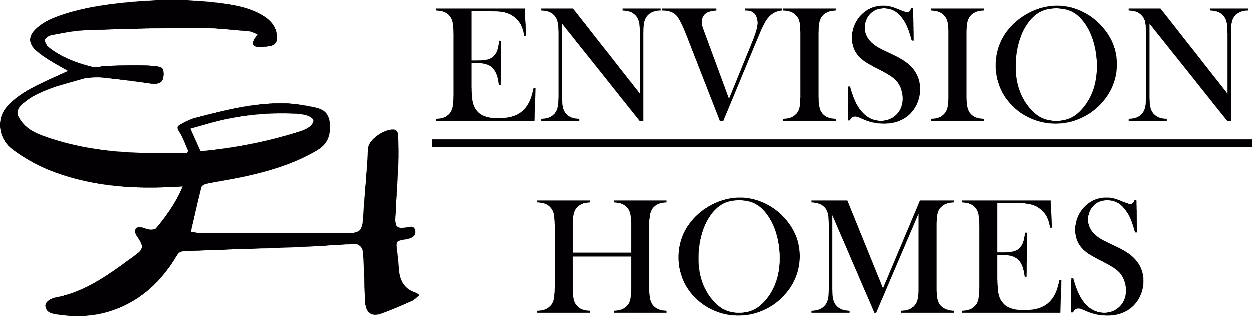Black and white Envision Homes logo with stylized 'E' and 'H' letters.
