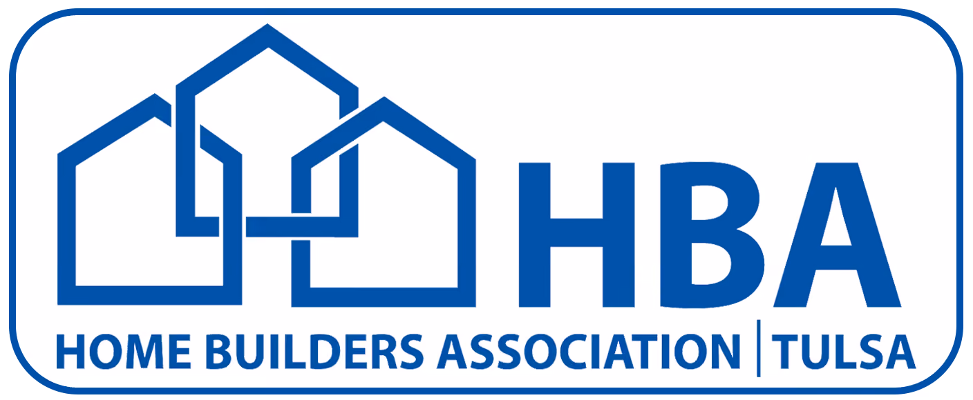 Logo of Home Builders Association Tulsa with three overlapping house outlines and bold HBA text.