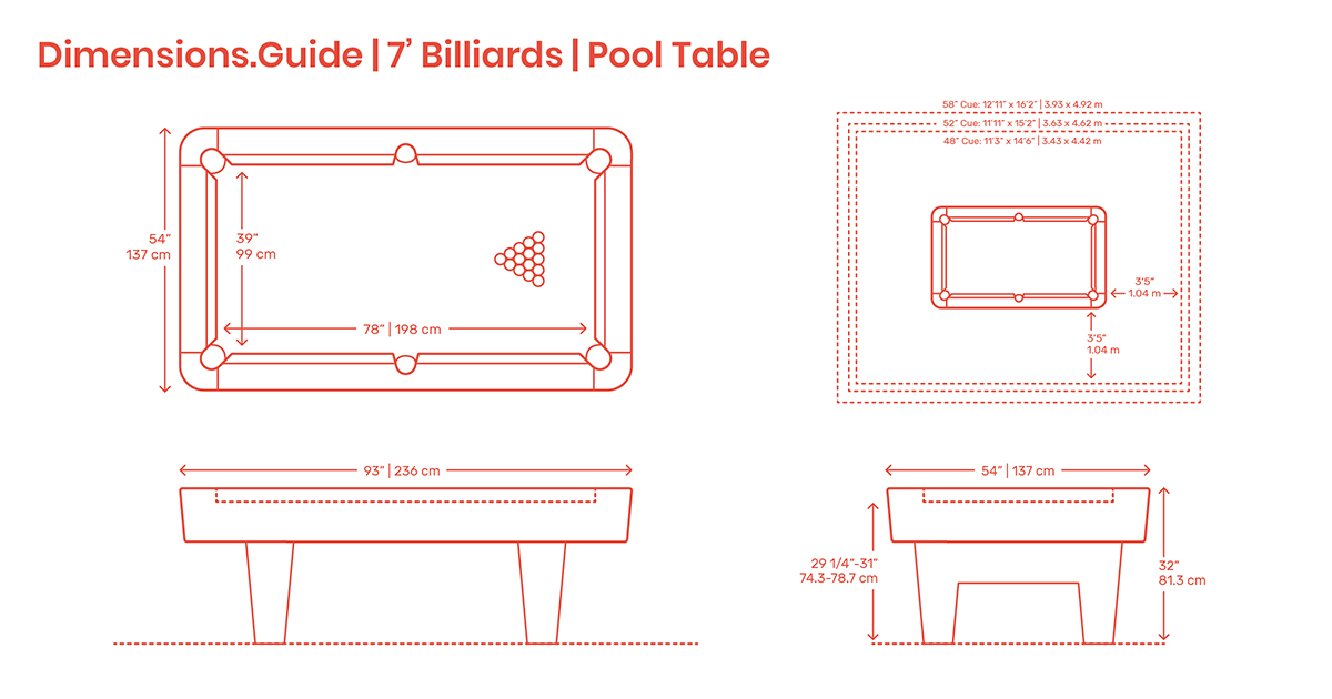7 Foot Billiards Pool Table Dimensions Drawings Dimensions