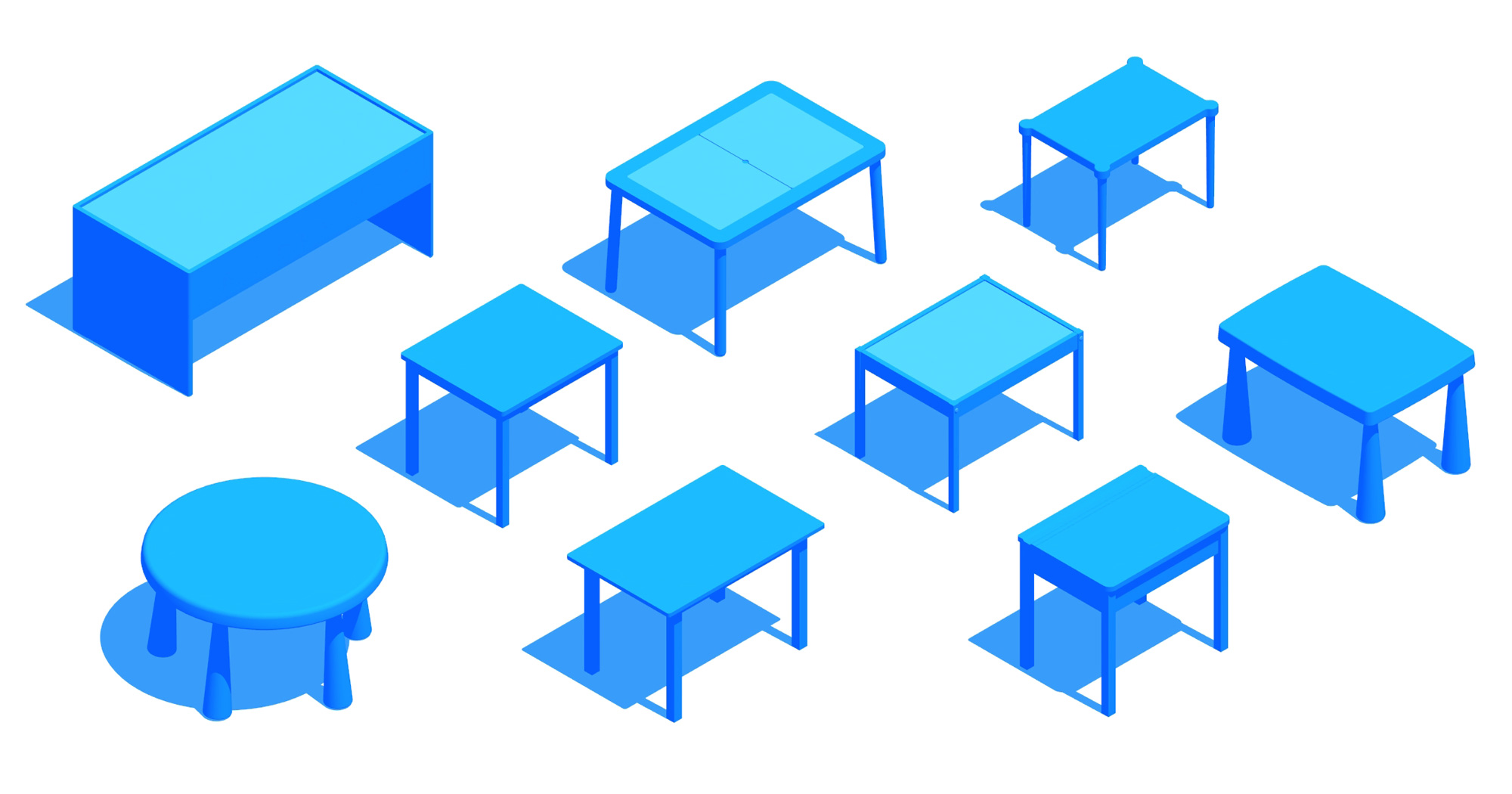 Collection of Children's Tables viewed in 3D