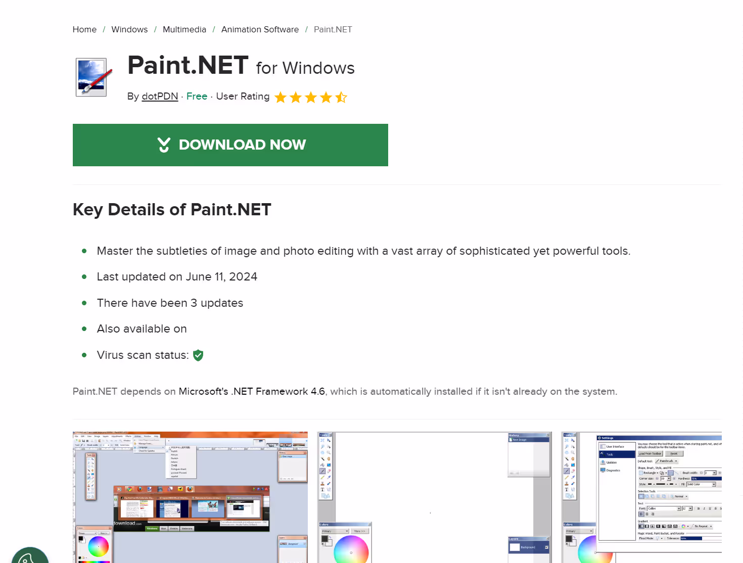 Captura de pantalla del sitio web Paint.NET