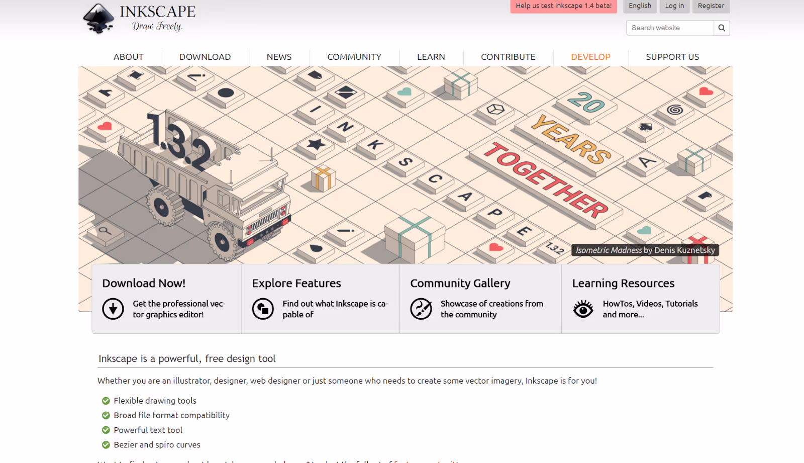 Captura de pantalla del sitio web de Inkscape