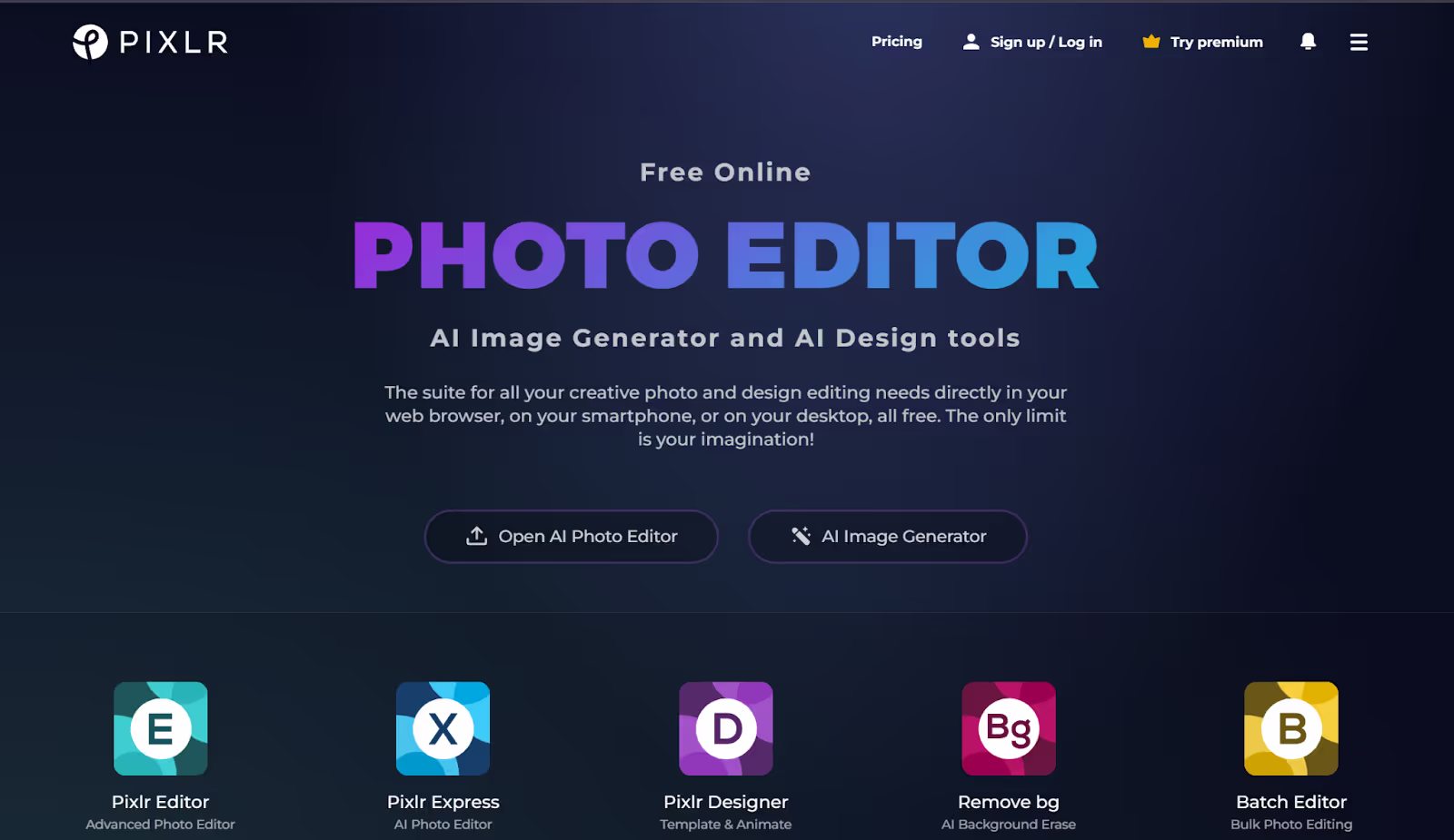 Screenshot of the Pixlr Website