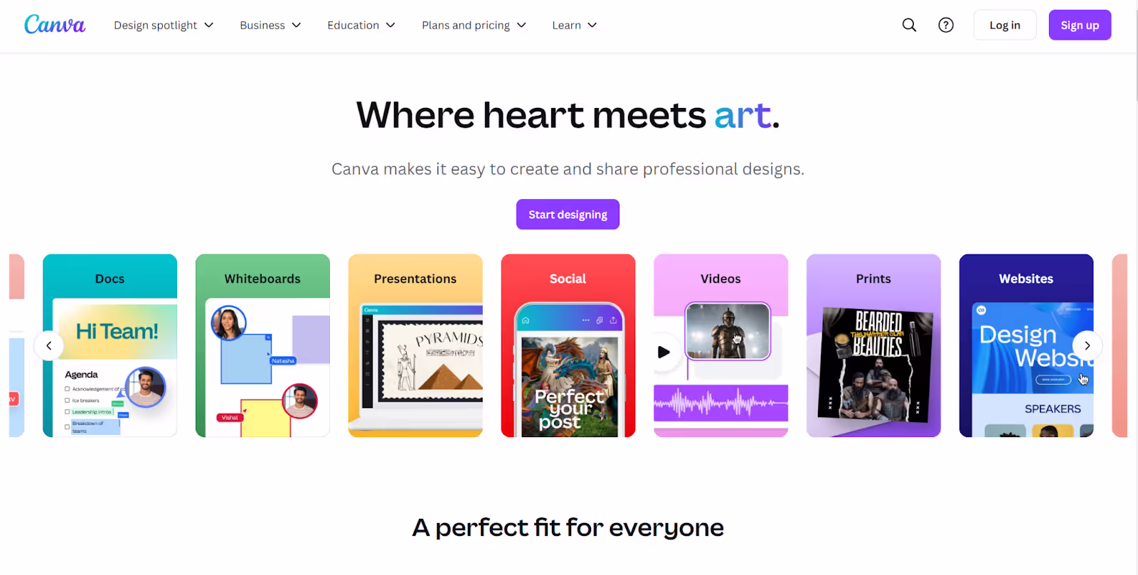 Screenshot of the Canva Homepage