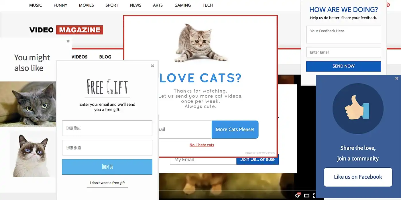 Pop ups in Home Page