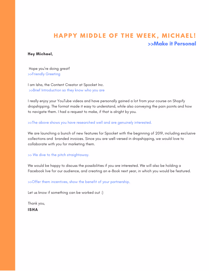 Email Template for contacting Influencers for marketing