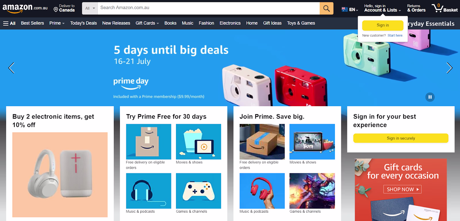 Sitio de compras de Amazon Australia