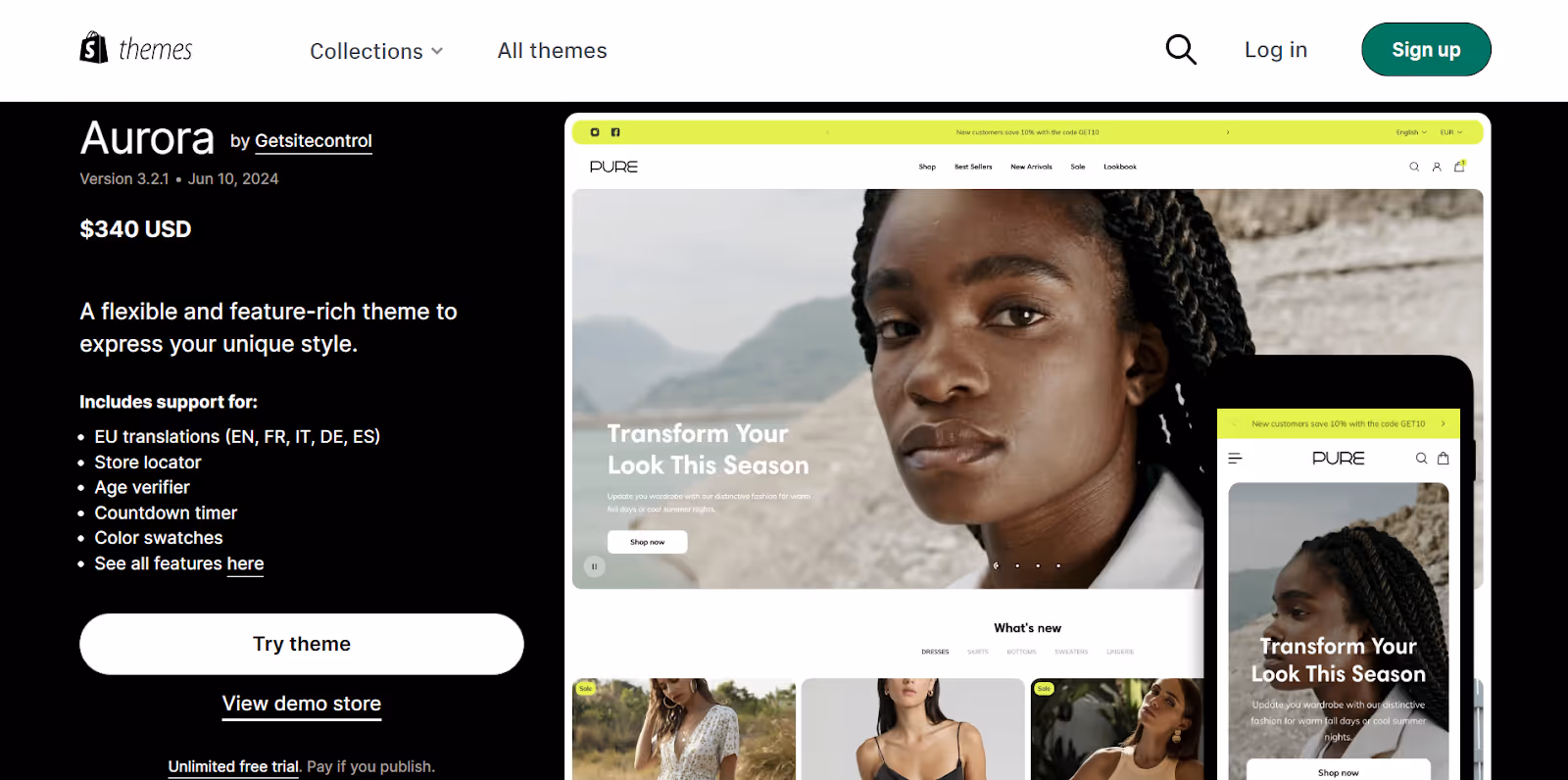 Tema de ropa Aurora para Shopify