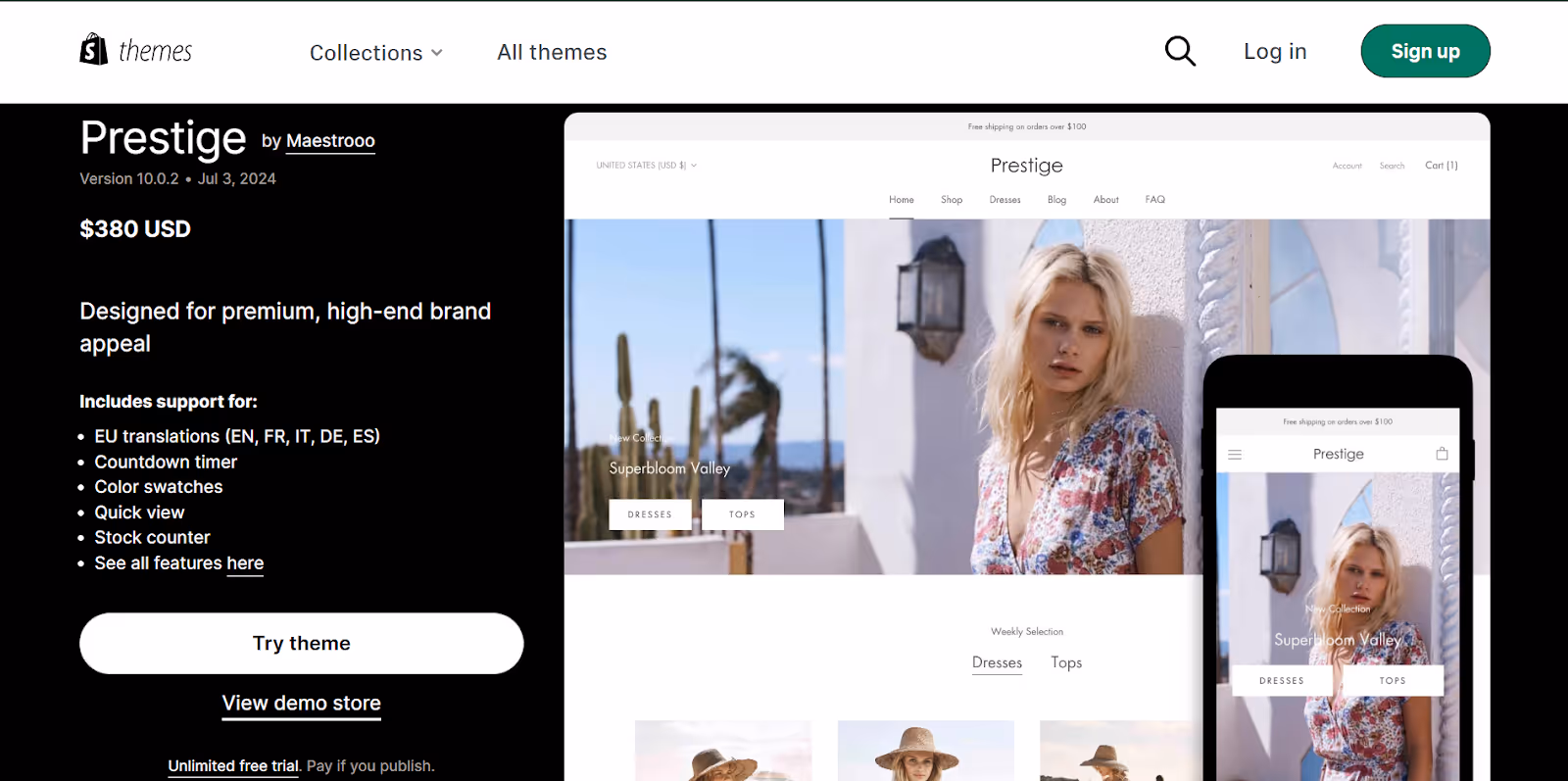 The Prestige Shopify theme