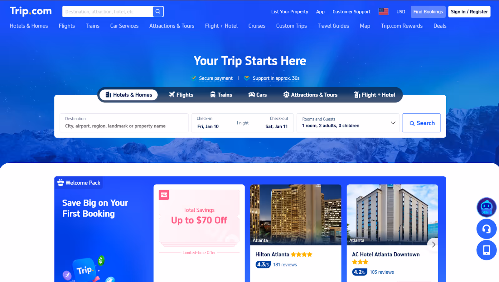 screenshot of the website