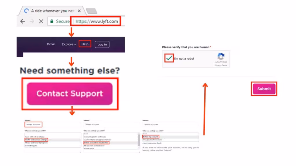 Delete Lyft Account via Web Browser