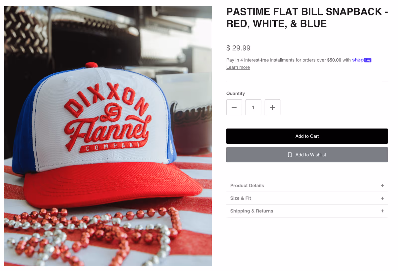 Pastime Flat Bill Snapback - Red, White, & Blue.