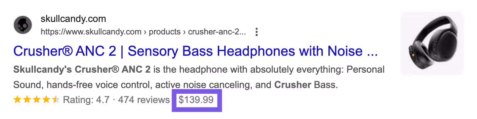 Skull Candy Price in Google Search