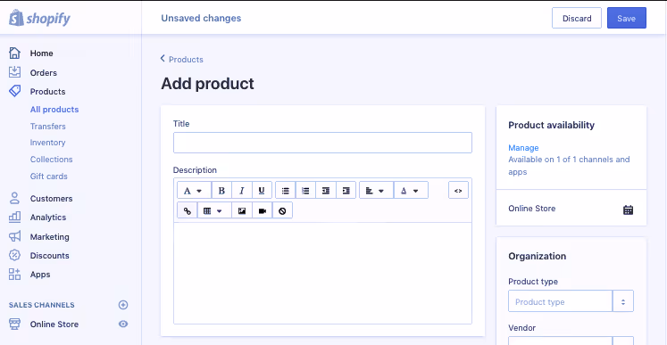 Shopify Aggiungi prodotto