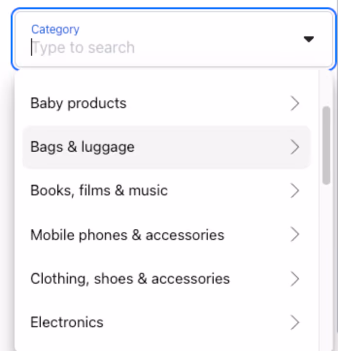 Facebook marketplace product category