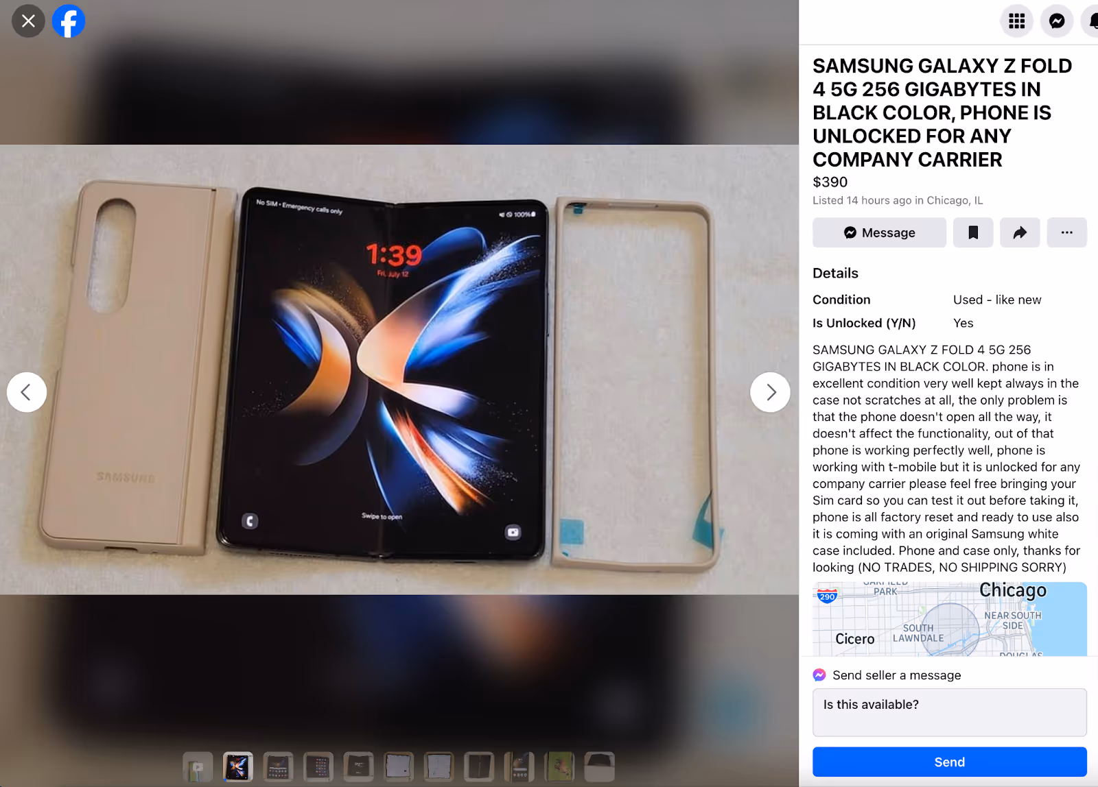 Anuncio de artículo en Facebook Marketplace