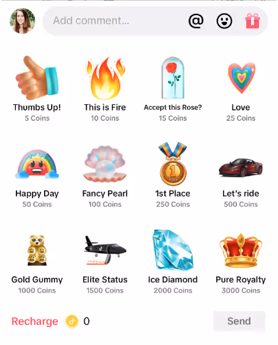 Cadeaux virtuels sur TikTok Live