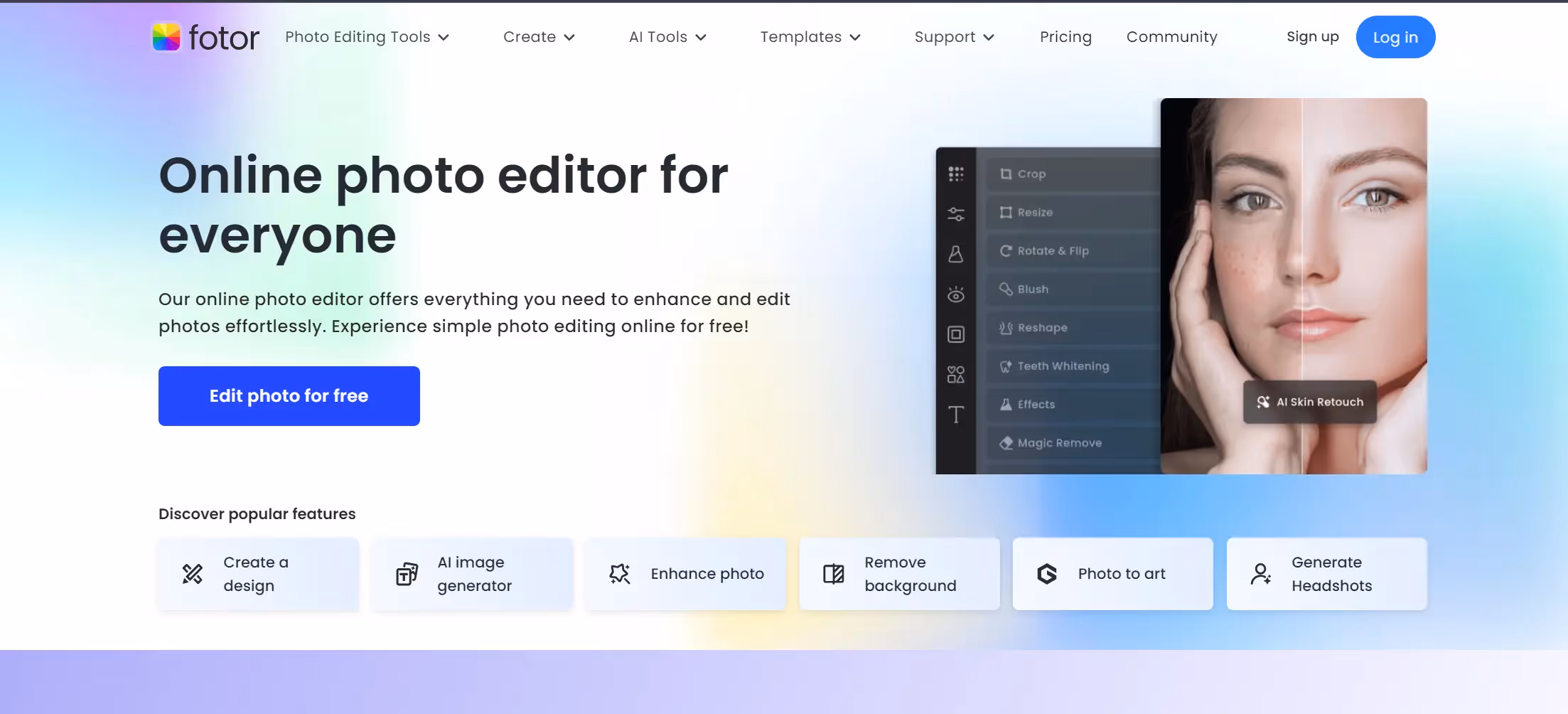 Screenshot der Website von Fotor