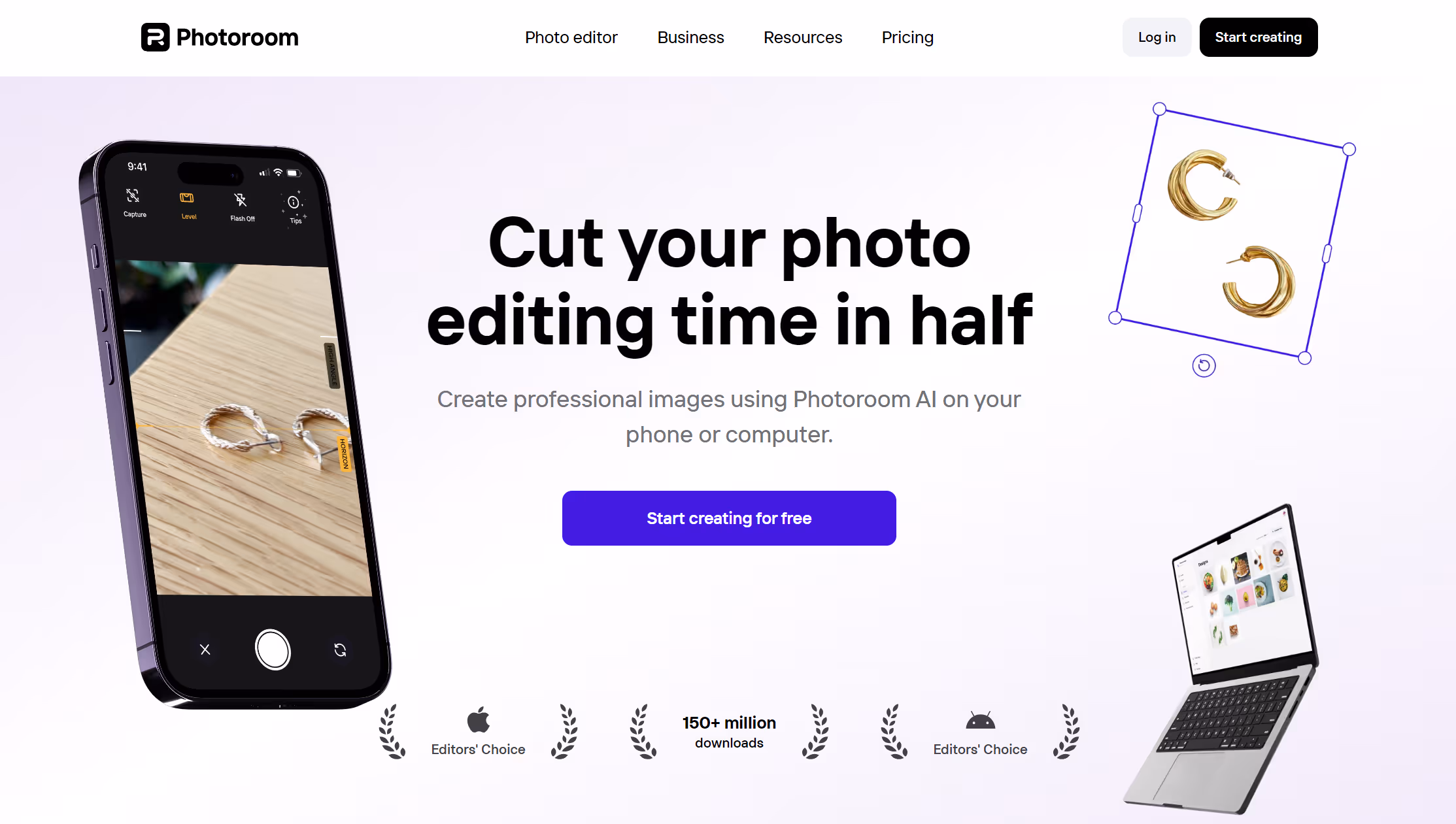 Capture d'écran du site Web de PhotoRoom