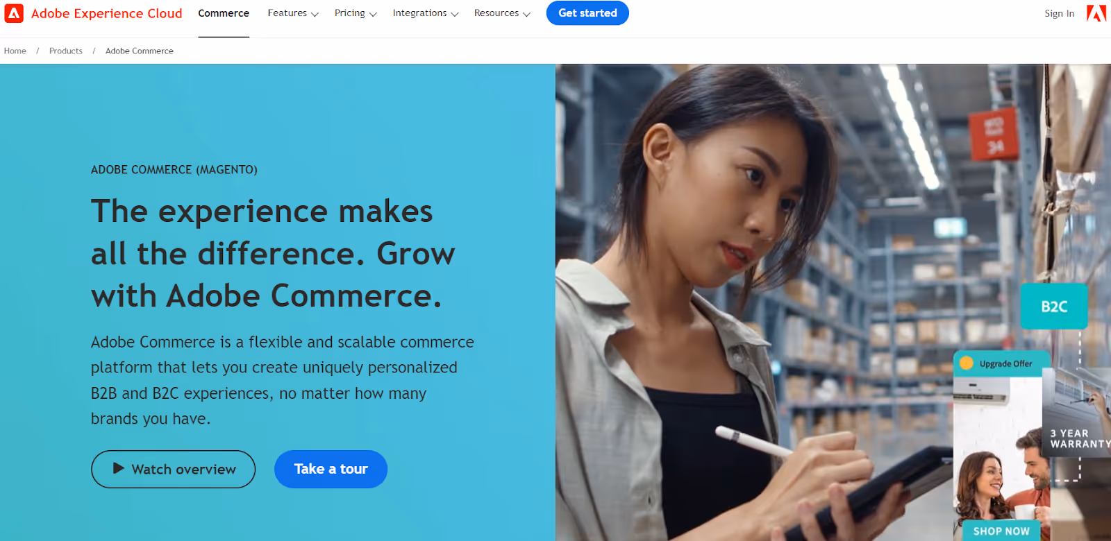 Página inicial do Adobe Commerce (Magento)