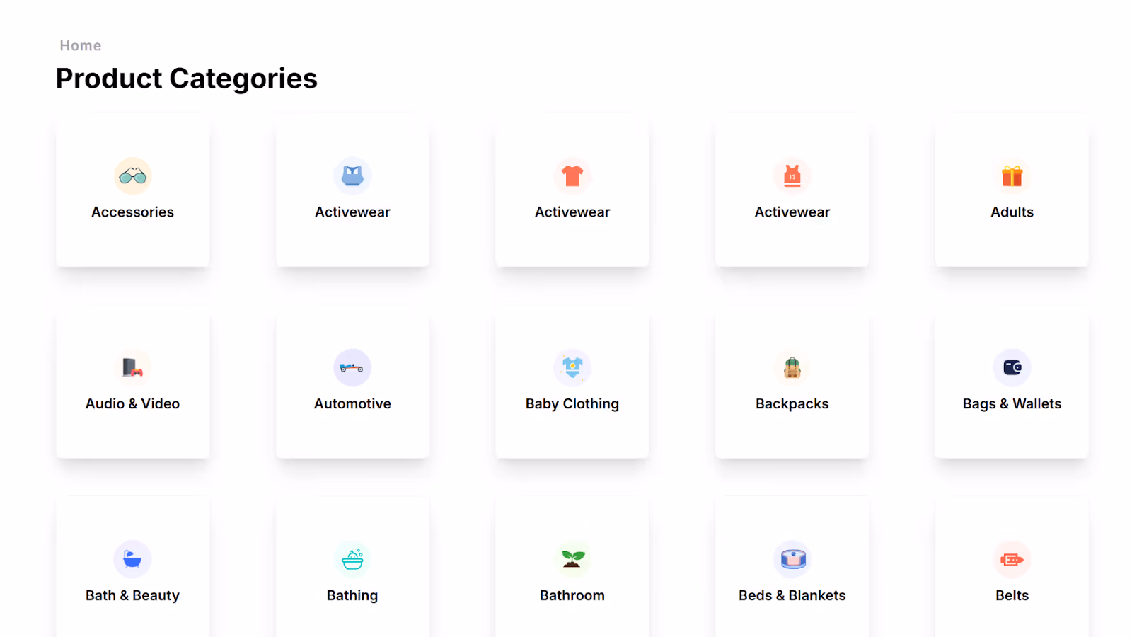 Categorías de productos ofrecidas por Spocket