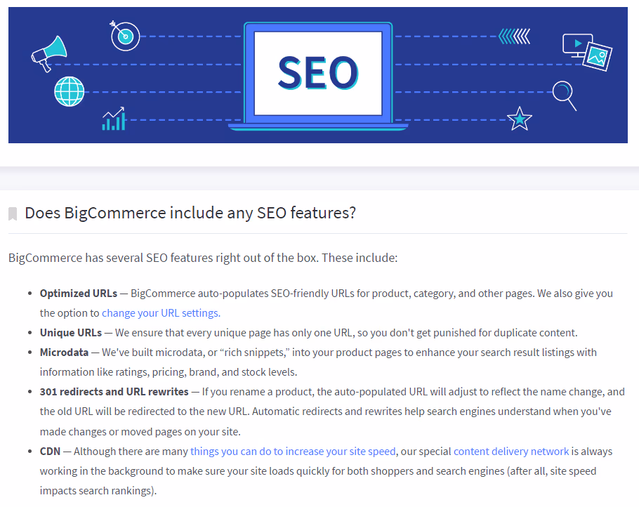 "Fonctionnalités SEO de BigCommerce."