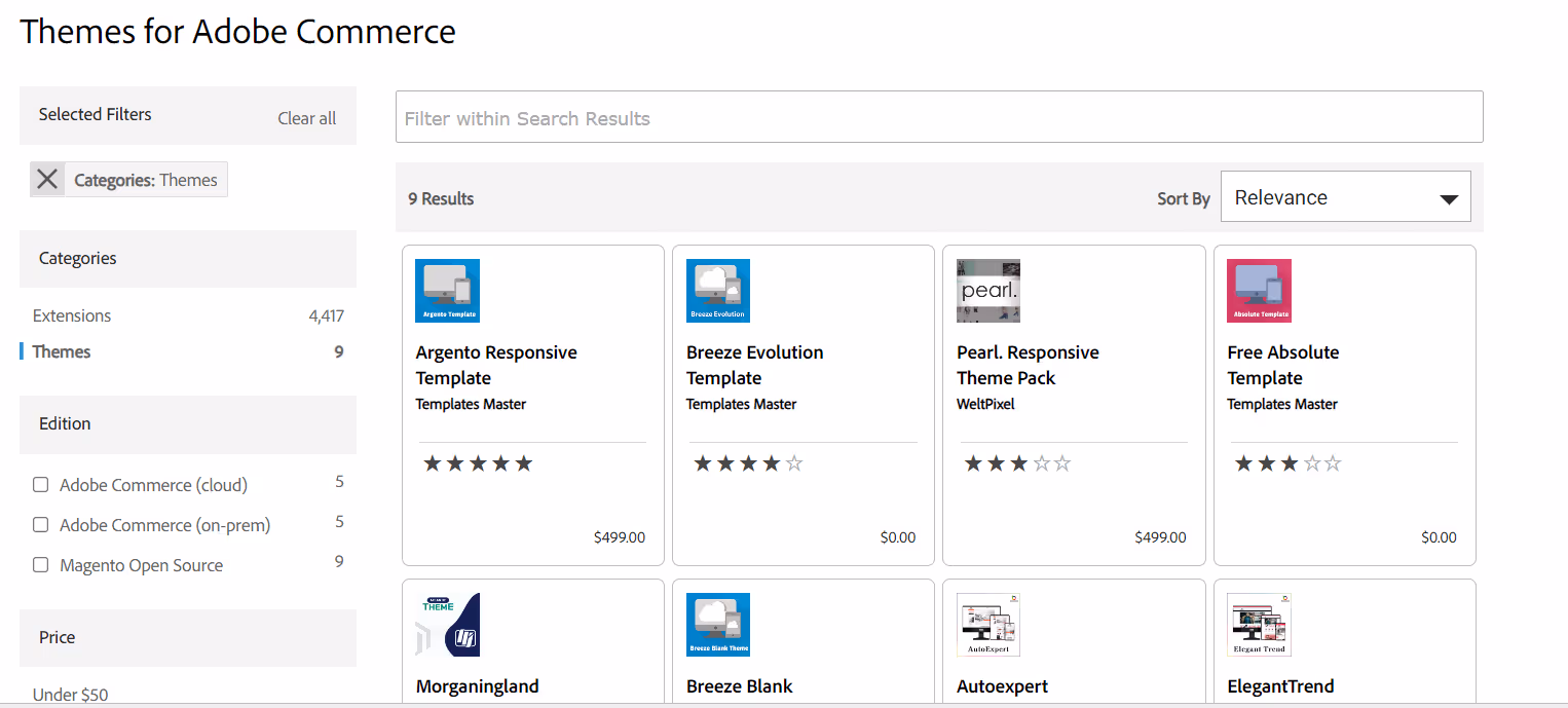 Temas de Adobe Commerce