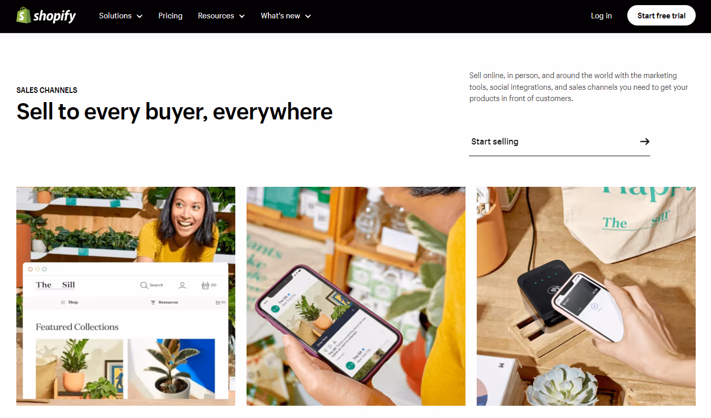 Page d'accueil de Shopify