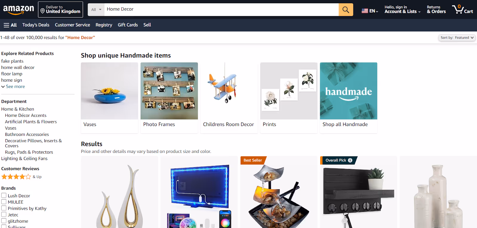 Amazon- Home decor dropshipping suppliers UK
