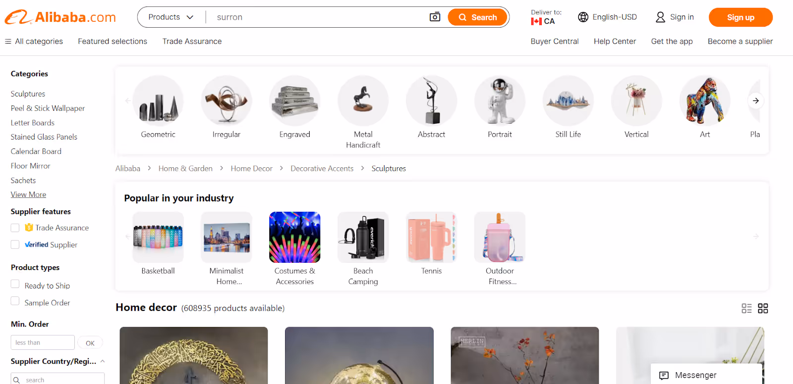 Home decor supplier Alibaba