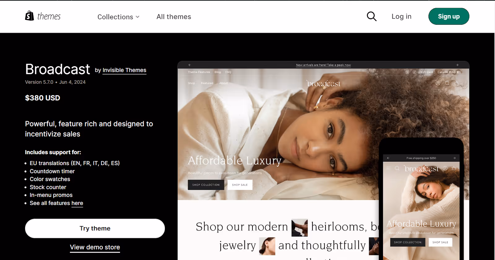 Thème de bijoux Shopify de diffusion