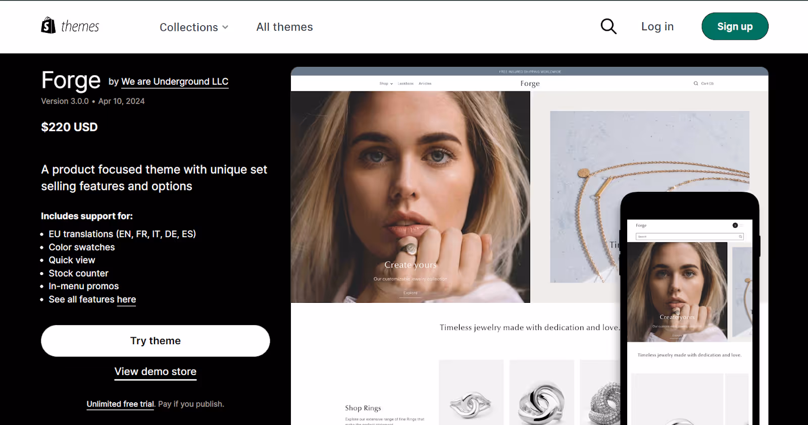 Thème de bijoux Forge Shopify