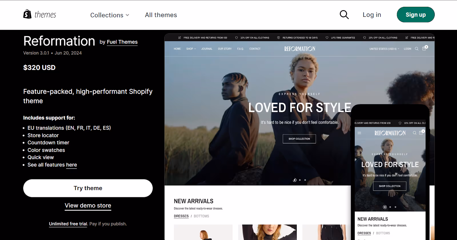 Tema de joyería Reformation para Shopify