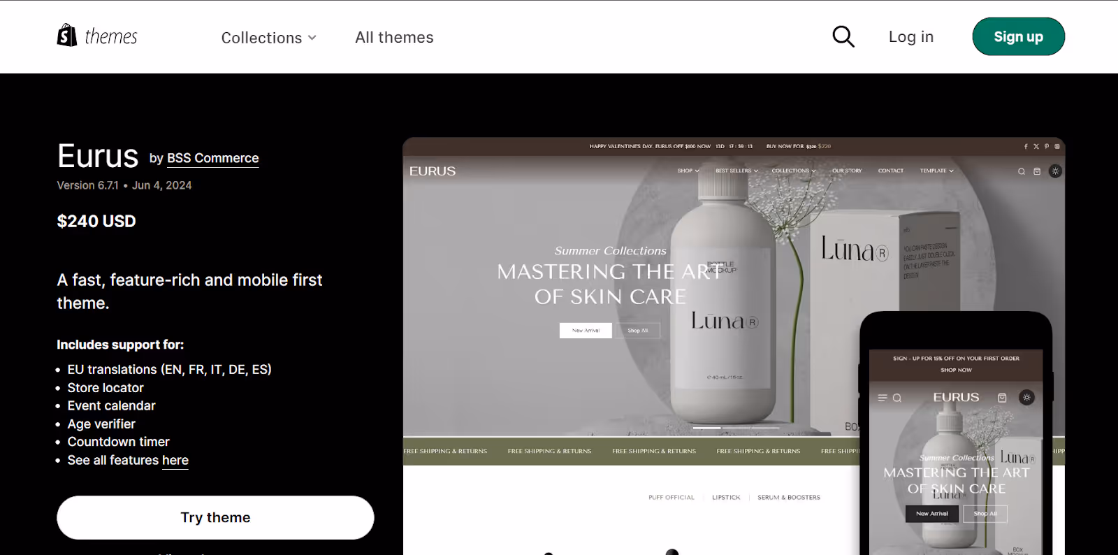 Thème beauté Eurus Shopify