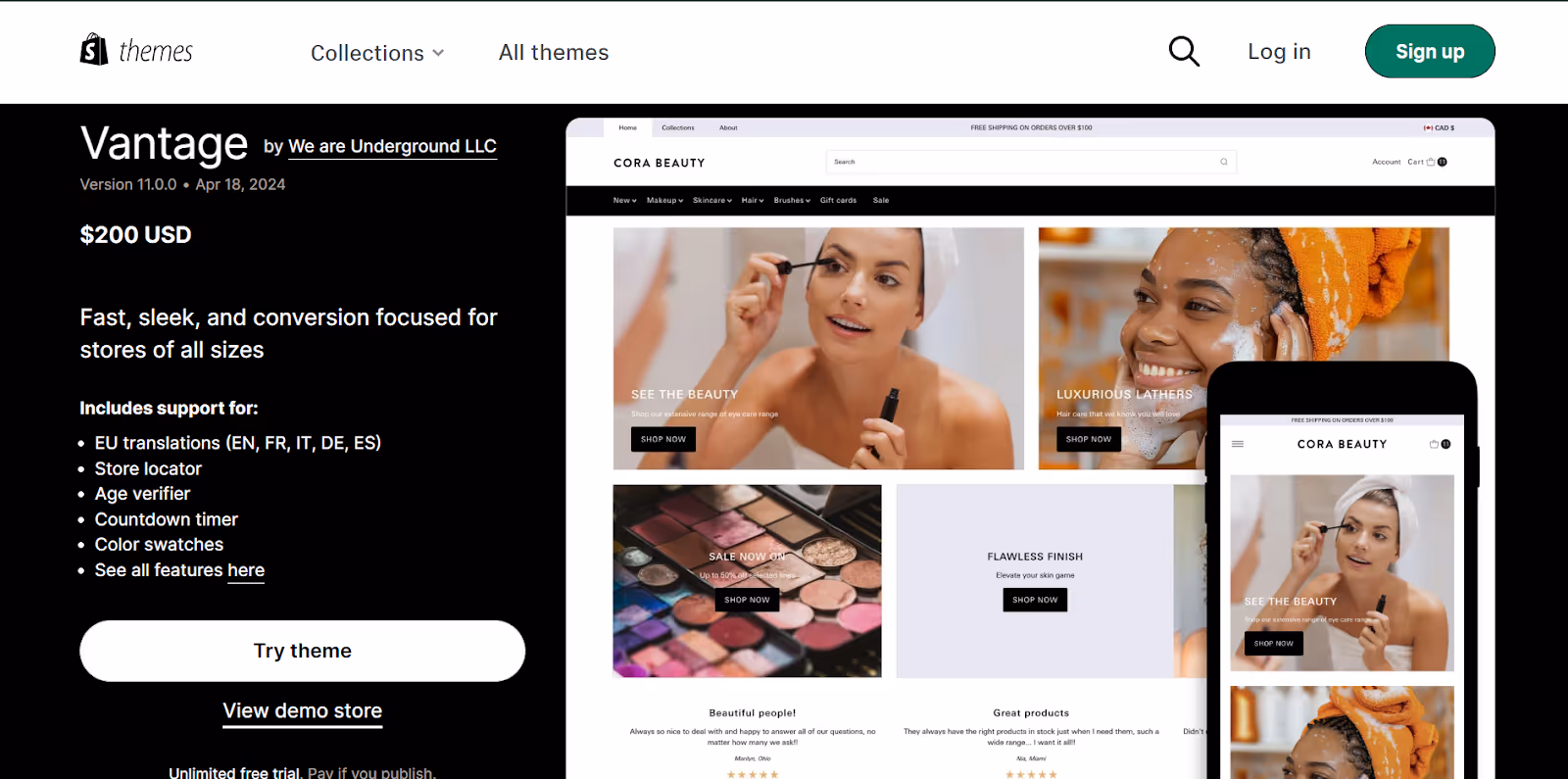 Thème beauté Vantage Shopify