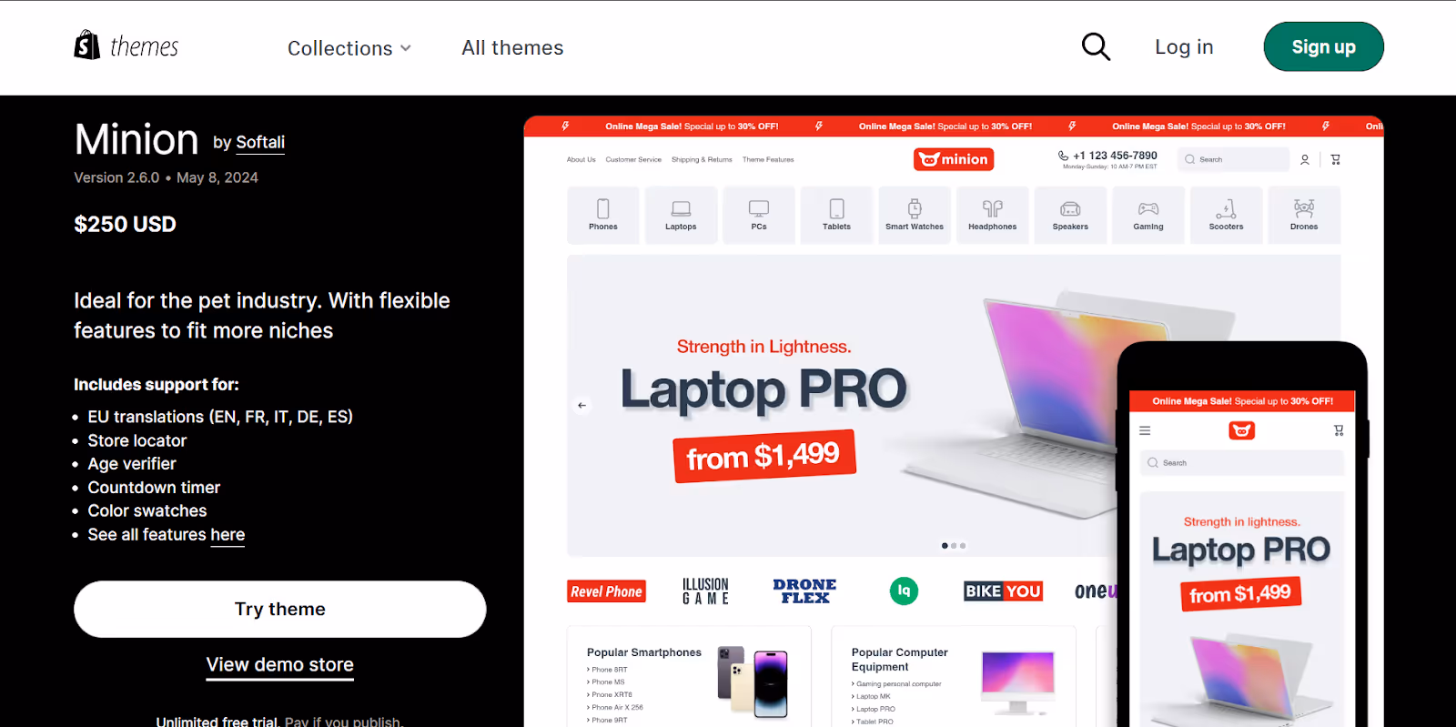 Thème électronique Minion Shopify