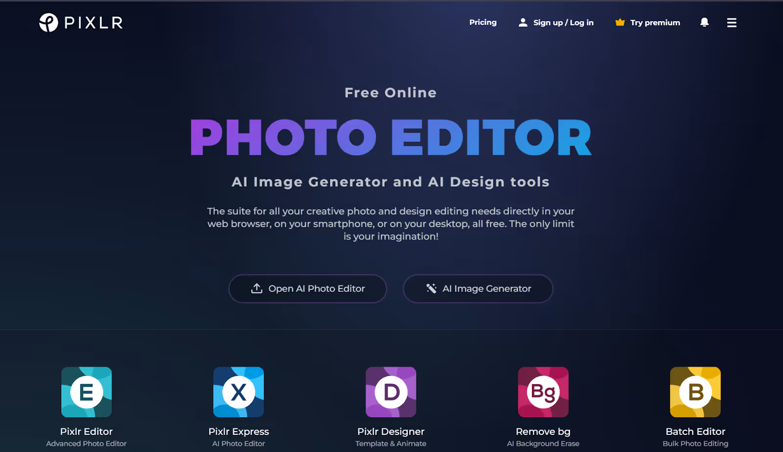 Capture d'écran du site Pixlr