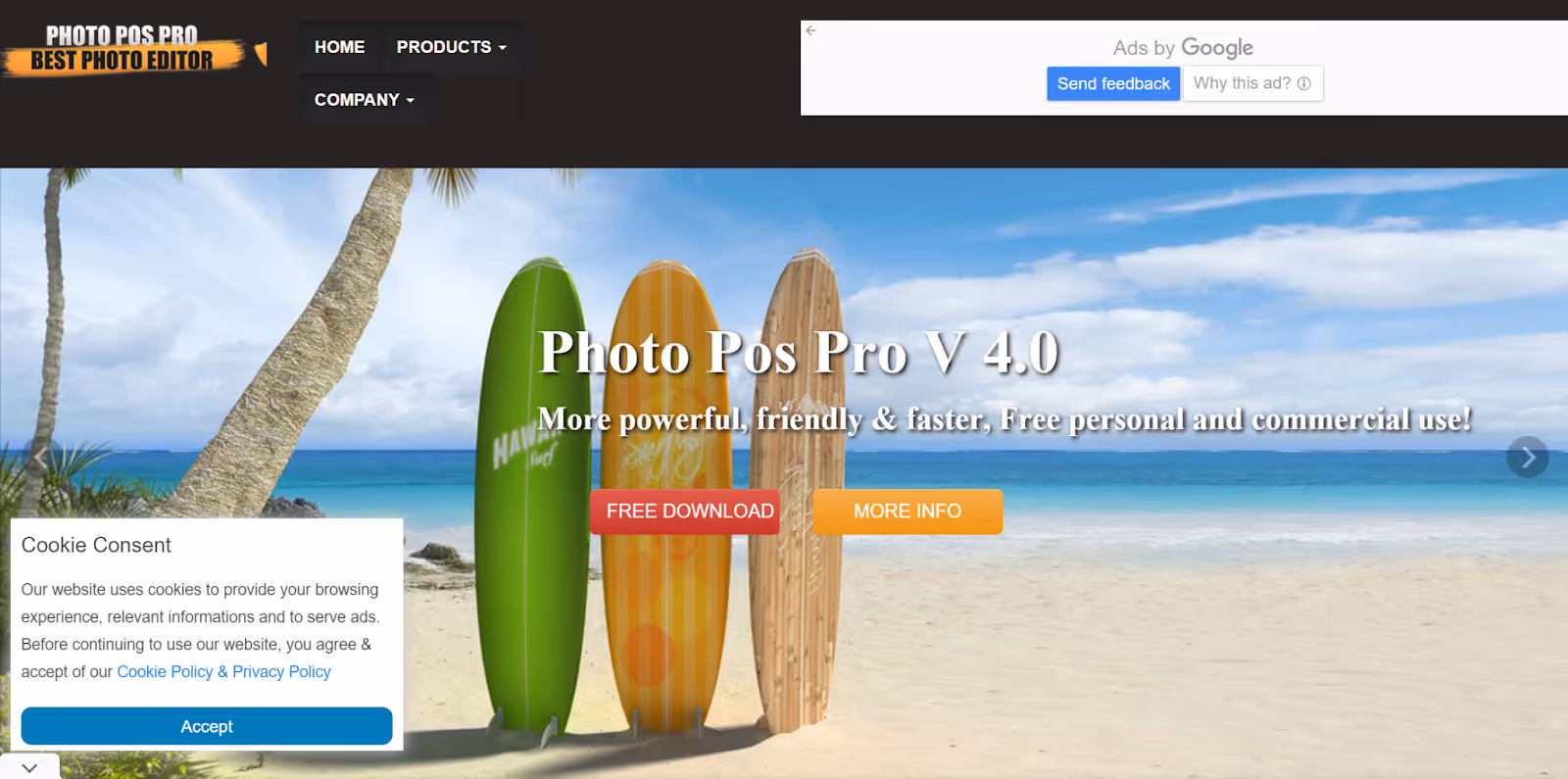 Capture d'écran du site officiel de photos pos pro