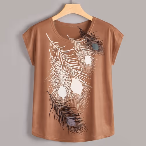 Plus-Sized Feather-Print Tee