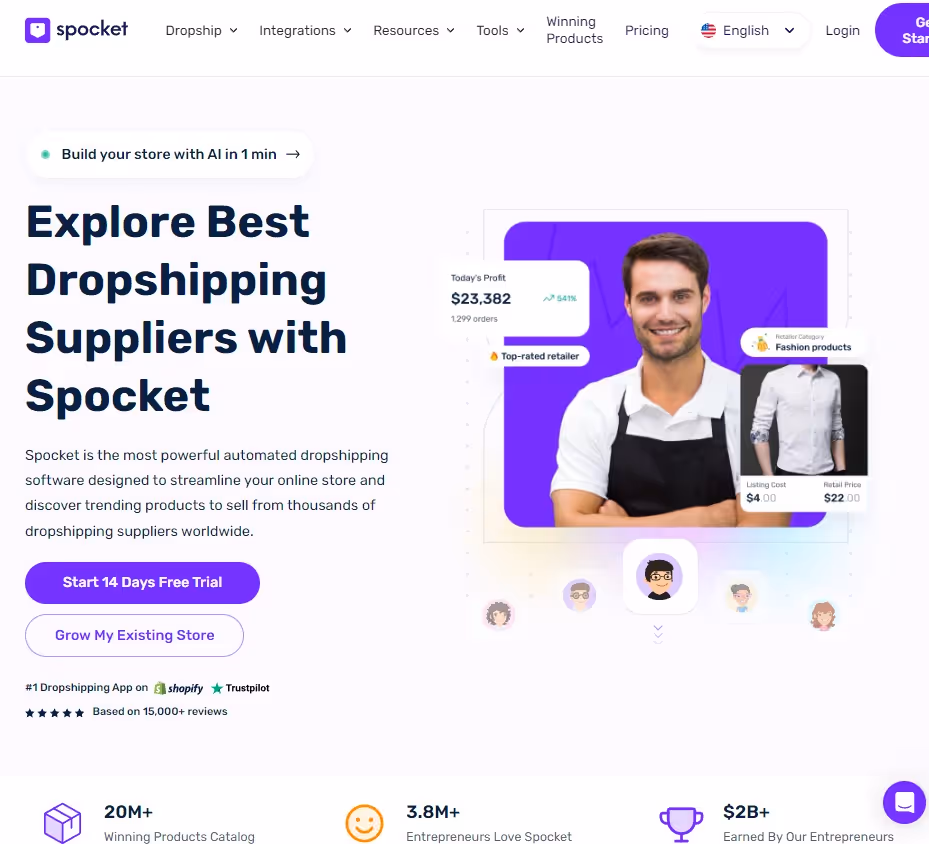 Pagina iniziale di Spocket