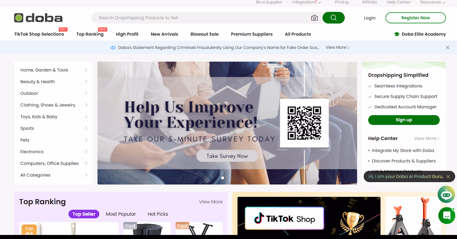 Screenshot von Dobas Website