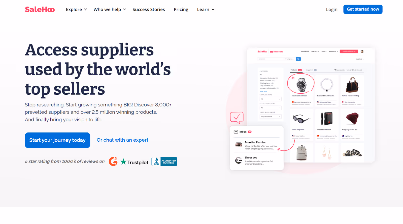 Captura de pantalla del sitio web de SaleHoo